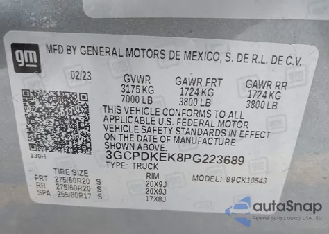 2023 Chevrolet Silverado 1500 4Wd Short Bed Lt With 2Fl from USA, damaged, VIN 3GCPDKEK8PG223689